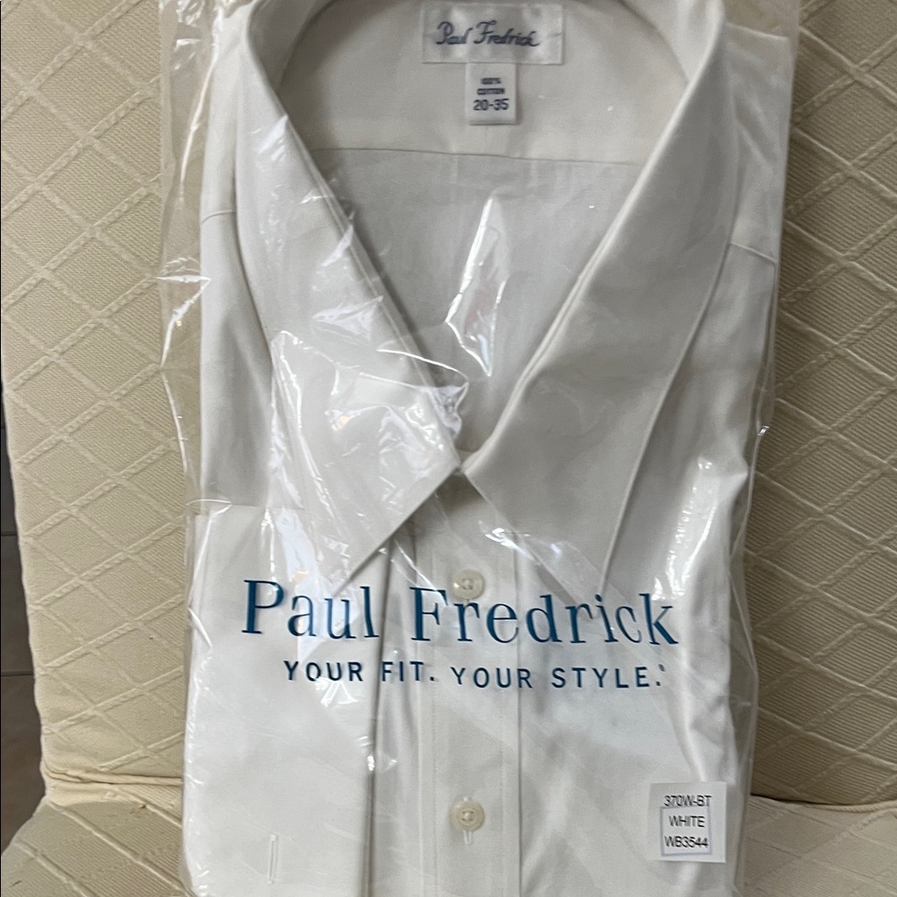 NWT Paul Fredrick white pinpoint oxford -size20-35-LUXURY COTTON-French cuff